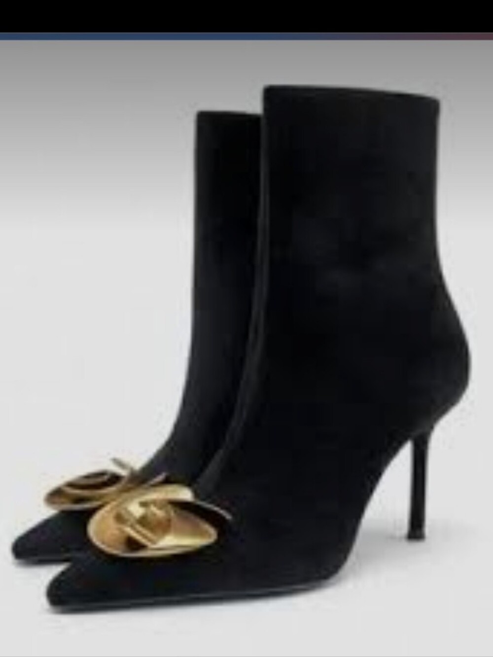 Zara Black Pointed Stiletto Suede Boots with Gold Metal Flower EU 39 🔥🔥🔥NWOT - Picture 2 of 4